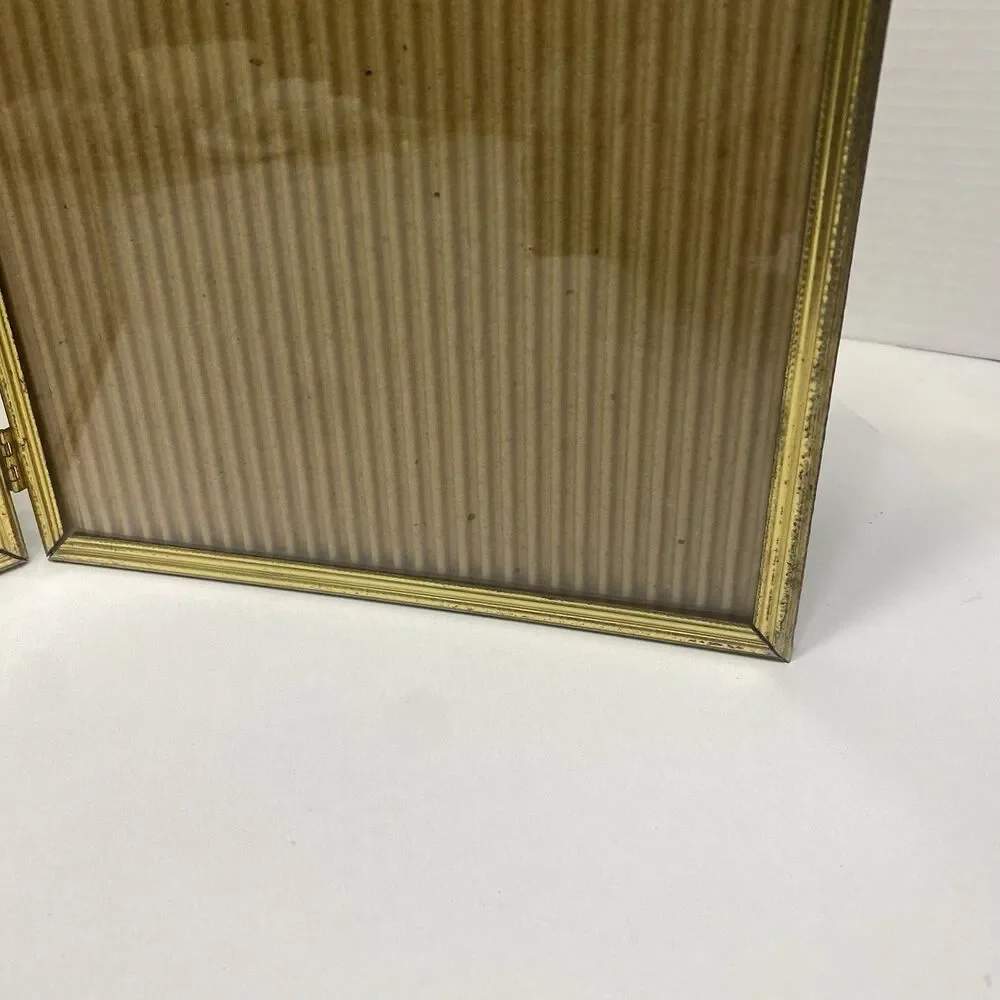 Vintage 8x10 Photo Picture Frame Bi-fold Gold Tone Brass Metal Double Hinge